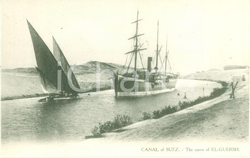 Cartolina originale da collezione 1930 ca PORTO SAID EGITTO Canal of SUEZ Curve of ELGUERSH Cartolina FP NV 1