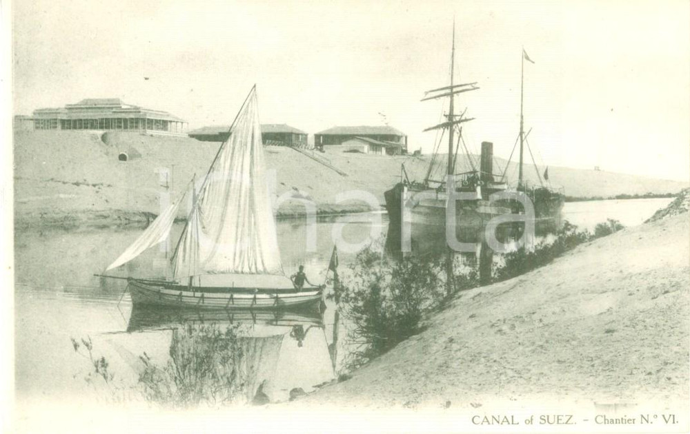 Cartolina originale da collezione 1930 ca PORTO SAID EGITTO Canale of SUEZ Chantier N. VI Cartolina FP NV 1