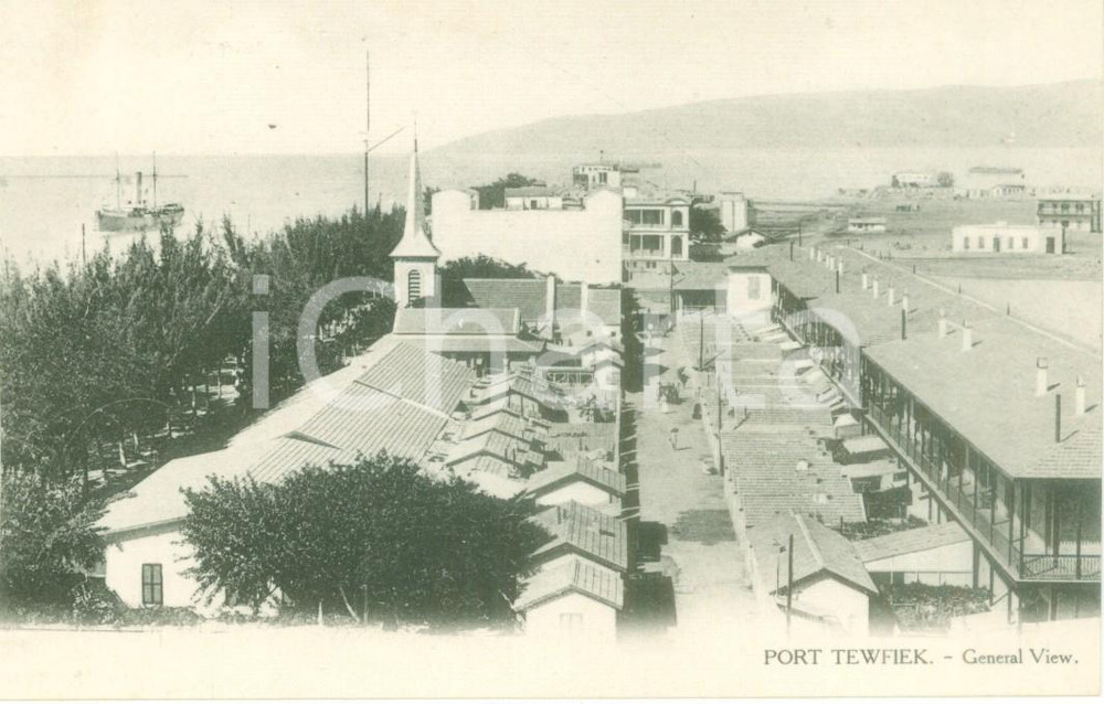 Cartolina originale da collezione 1930 ca PORT TEWFIEK EGITTO Panorama generale e piroscafo Cartolina FP NV 1