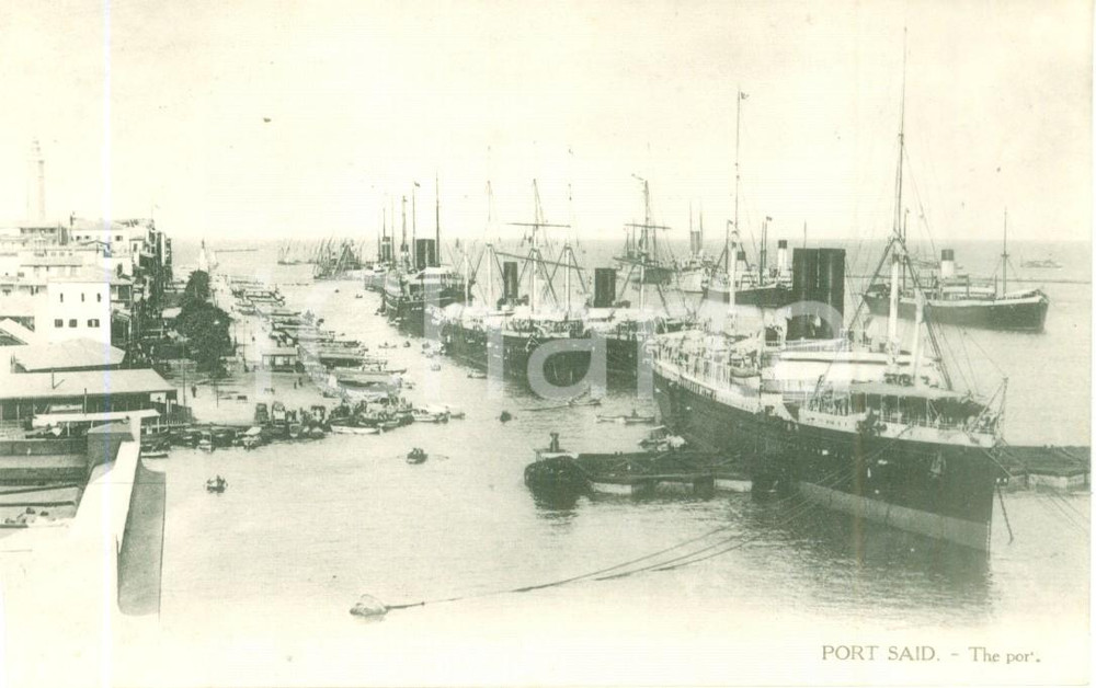Cartolina originale da collezione 1930 ca PORTO SAID EGITTO Piroscafi nella rada del porto Cartolina FP NV 1