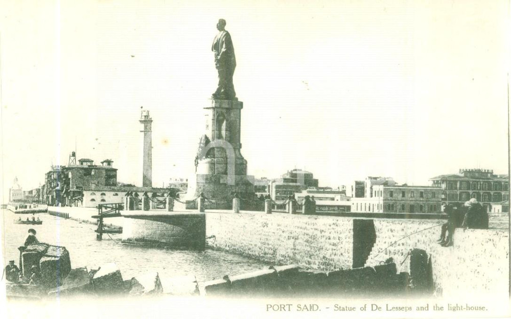 Cartolina originale da collezione 1930 ca PORTO SAID EGITTO Statua di DE LESSEPS e faro Cartolina FP NV 1