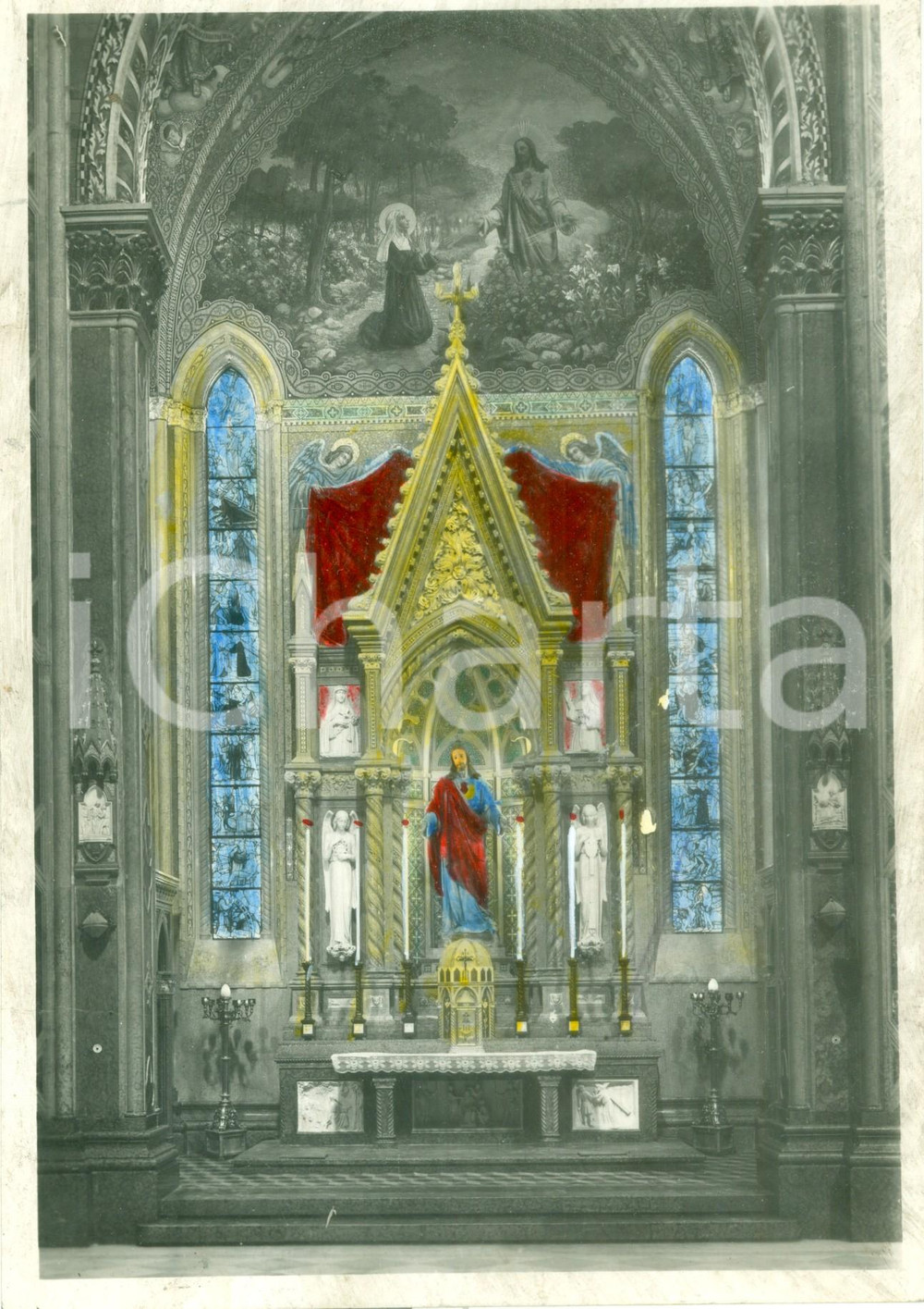 Fotografia d epoca originale 1955 ca VERONA Altare del Sacro Cuore Fotografia COLORATA A MANO cm 16 x 23 1