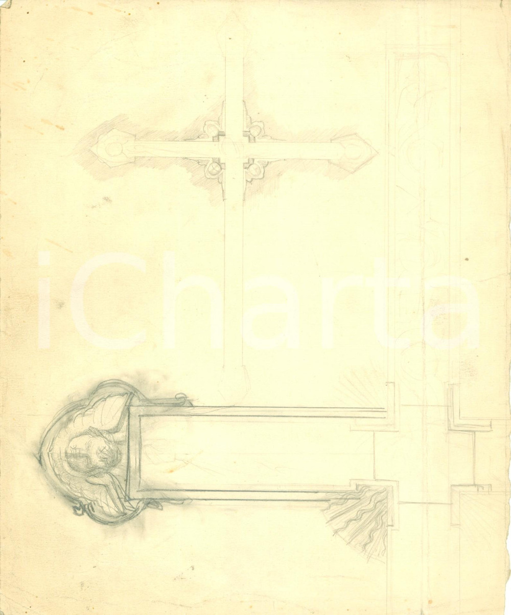 Stampa, bozzetto originale 1935 ca MILANO Studio per crocifisso Bozzetto DISEGNATO A MANO 1