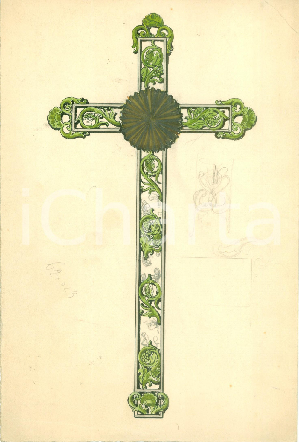 Stampa, bozzetto originale 1935 ca MILANO Studio per crocifisso Bozzetto DISEGNATO E COLORATO A MANO 1