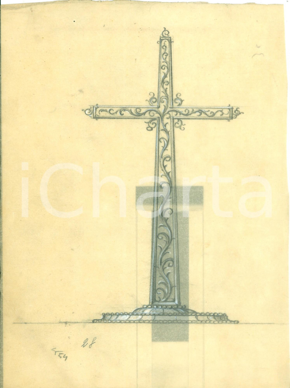 Stampa, bozzetto originale 1935 ca MILANO Studio per crocifisso decorato Bozzetto DISEGNATO A MANO 1