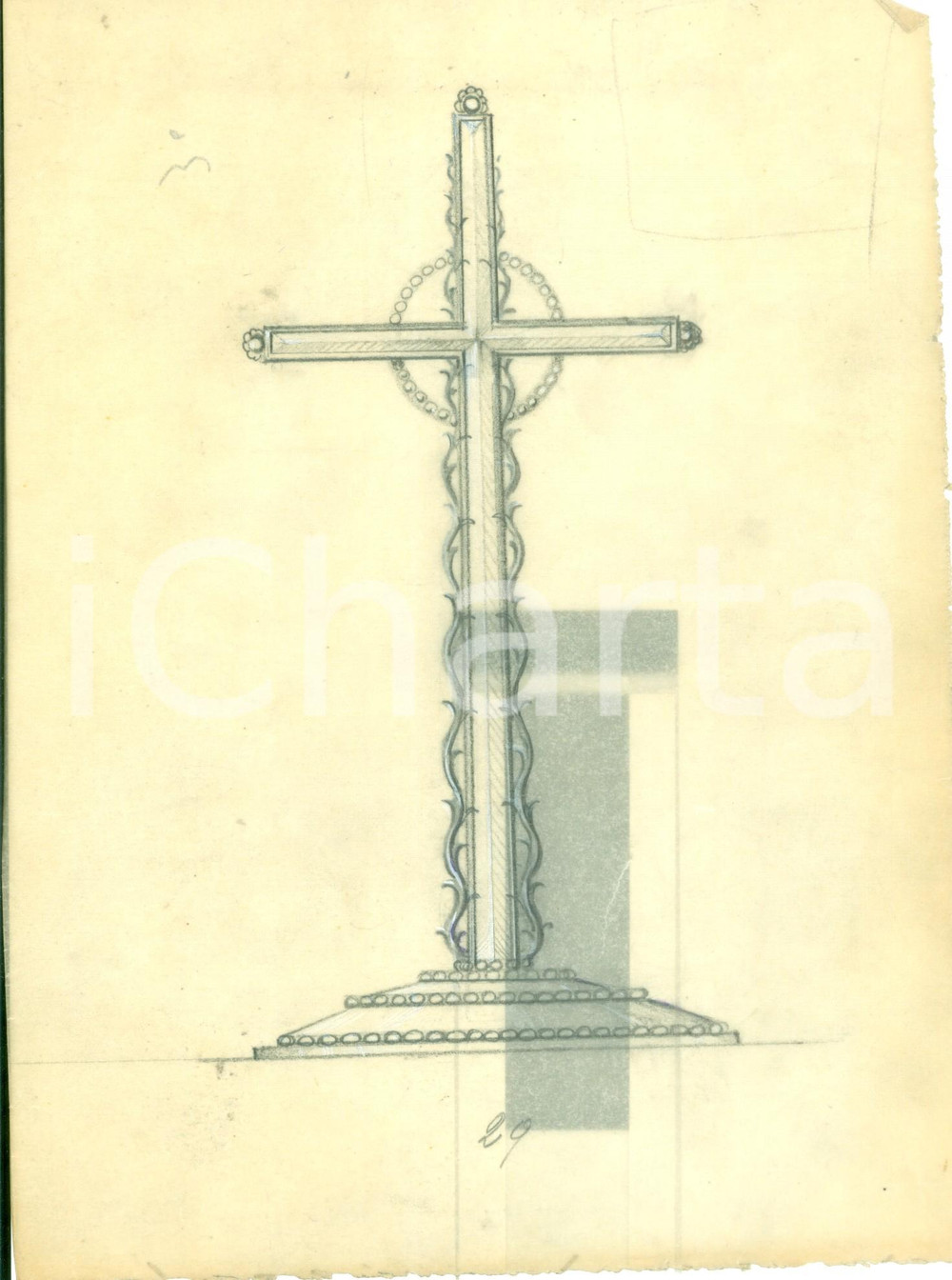 Stampa, bozzetto originale 1935 ca MILANO Studio per crocifisso decorato Bozzetto DISEGNATO A MANO 1