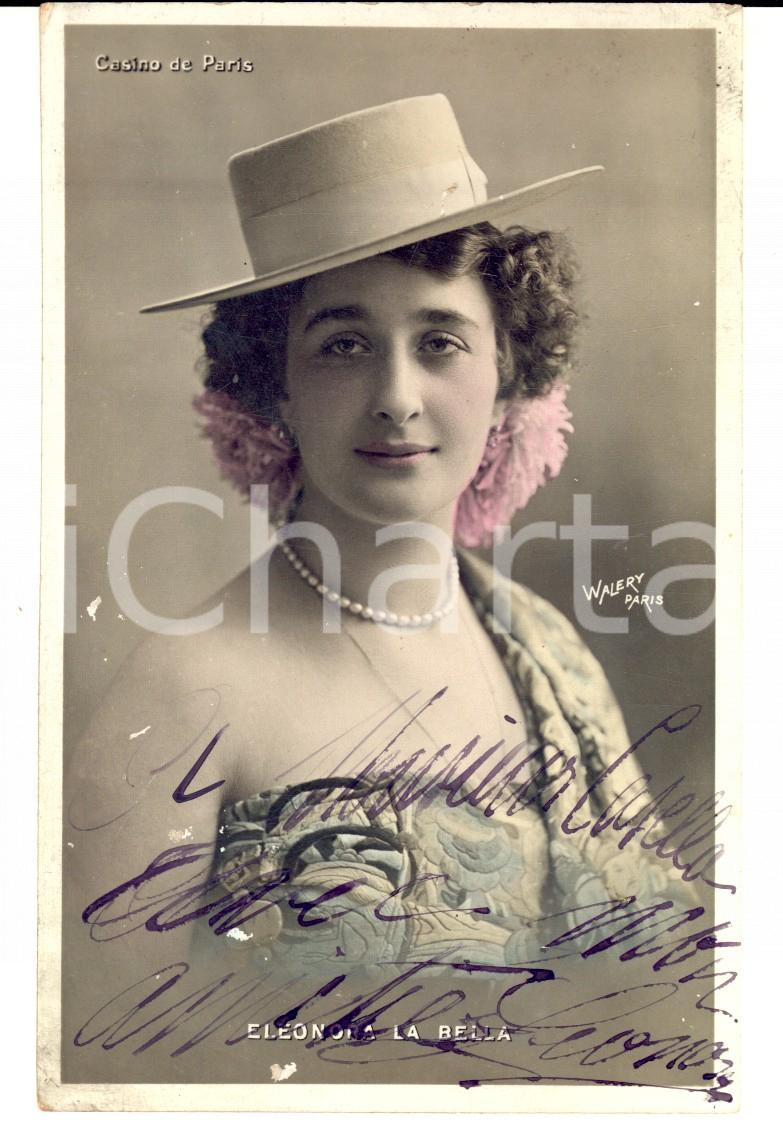 Autografo originale 1908 CASINO DE PARIS Eleonora La Bella Cartolina con dedica AUTOGRAFA 1