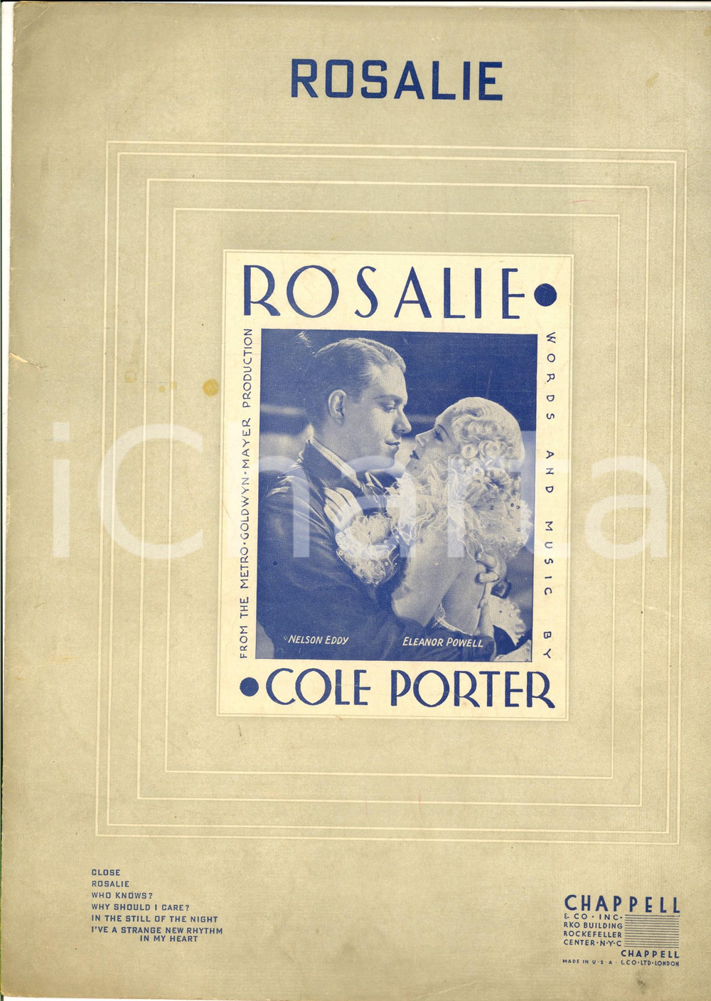 Oggetto da collezione cartaceo 1937 Cole PORTER Rosalie  Eleanor Powell Spartito ed. CHAPPELL VINTAGE 1