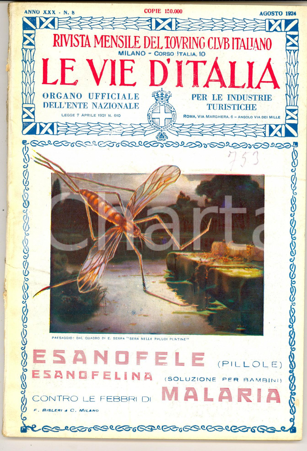 Giornale, rivista storica 1924 LE VIE D ITALIA TOURING CLUB La valle di LEDRO Rivista anno XXX nÂ°8 1