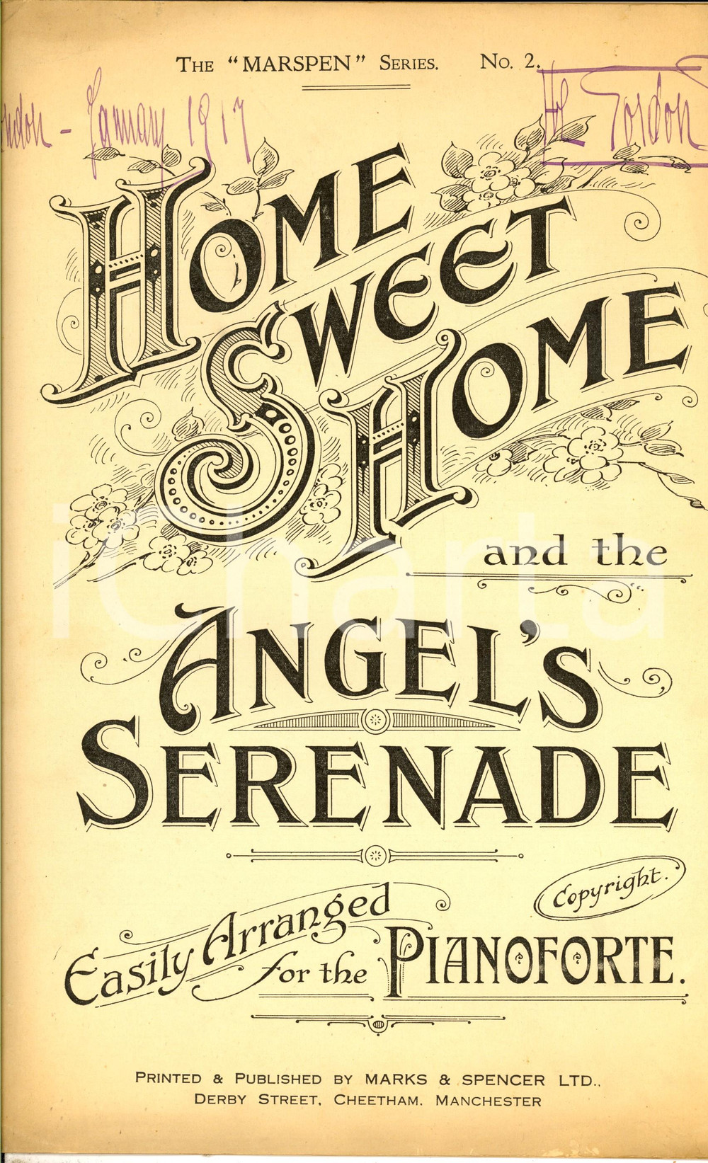 Oggetto da collezione cartaceo 1917 Home sweet home  Angel s serenade Spartito per pianoforte MARKS & SPENCER 1