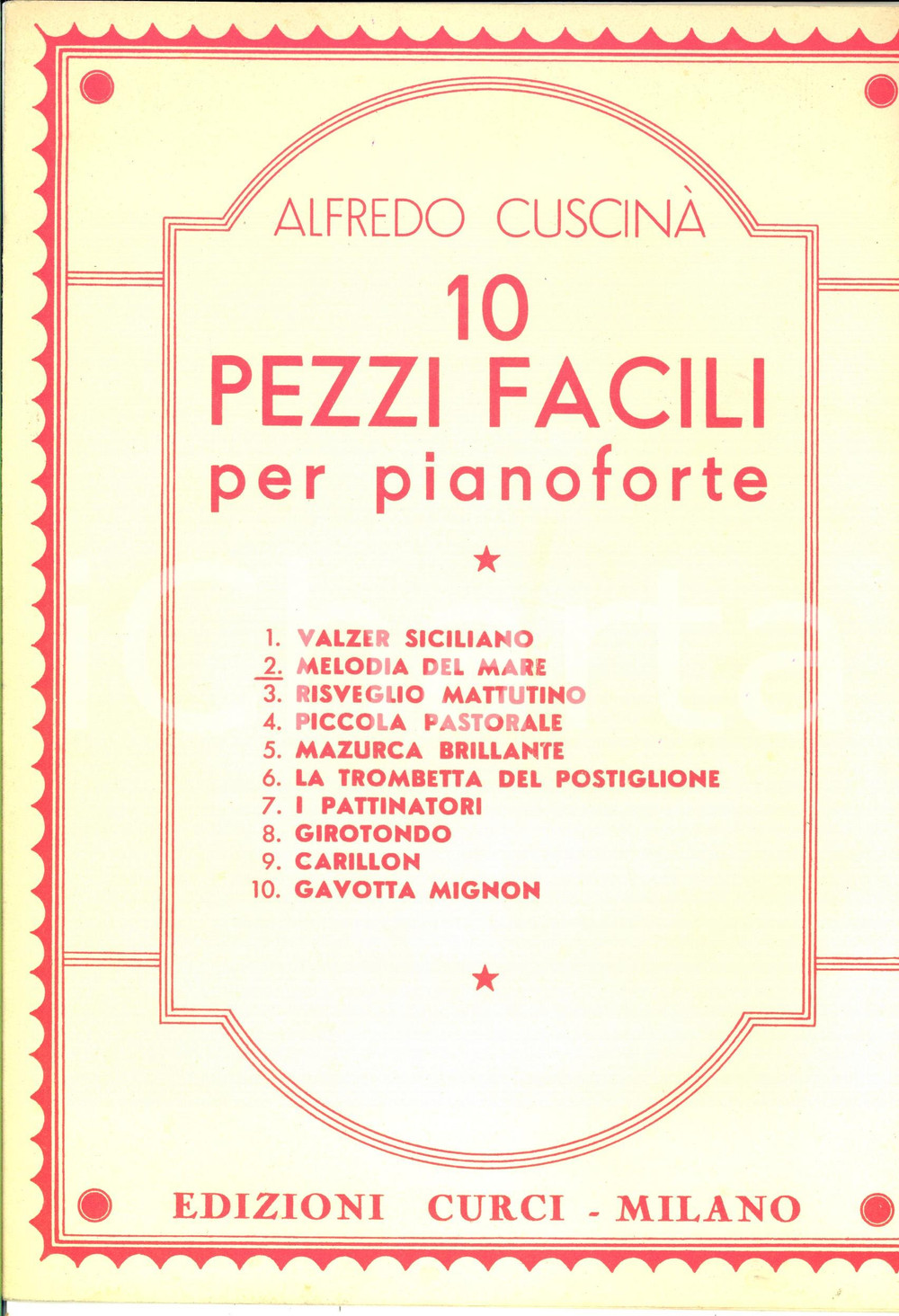Oggetto da collezione cartaceo 1953 Alfredo CUSCINA  Melodia del mare Spartito per pianoforte ed. CURCI 1