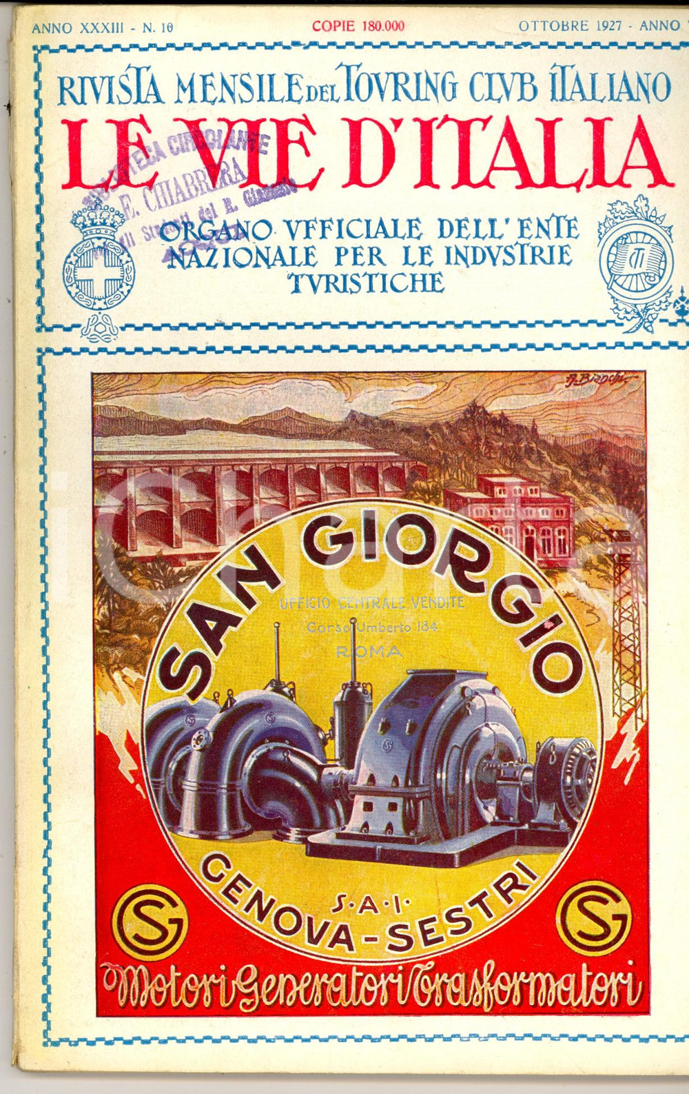 Giornale, rivista storica 1927 TOURING CLUB ITALIANO UniversitÃ  Adriatica di Bari Anno XXXIII nÂ°10 1