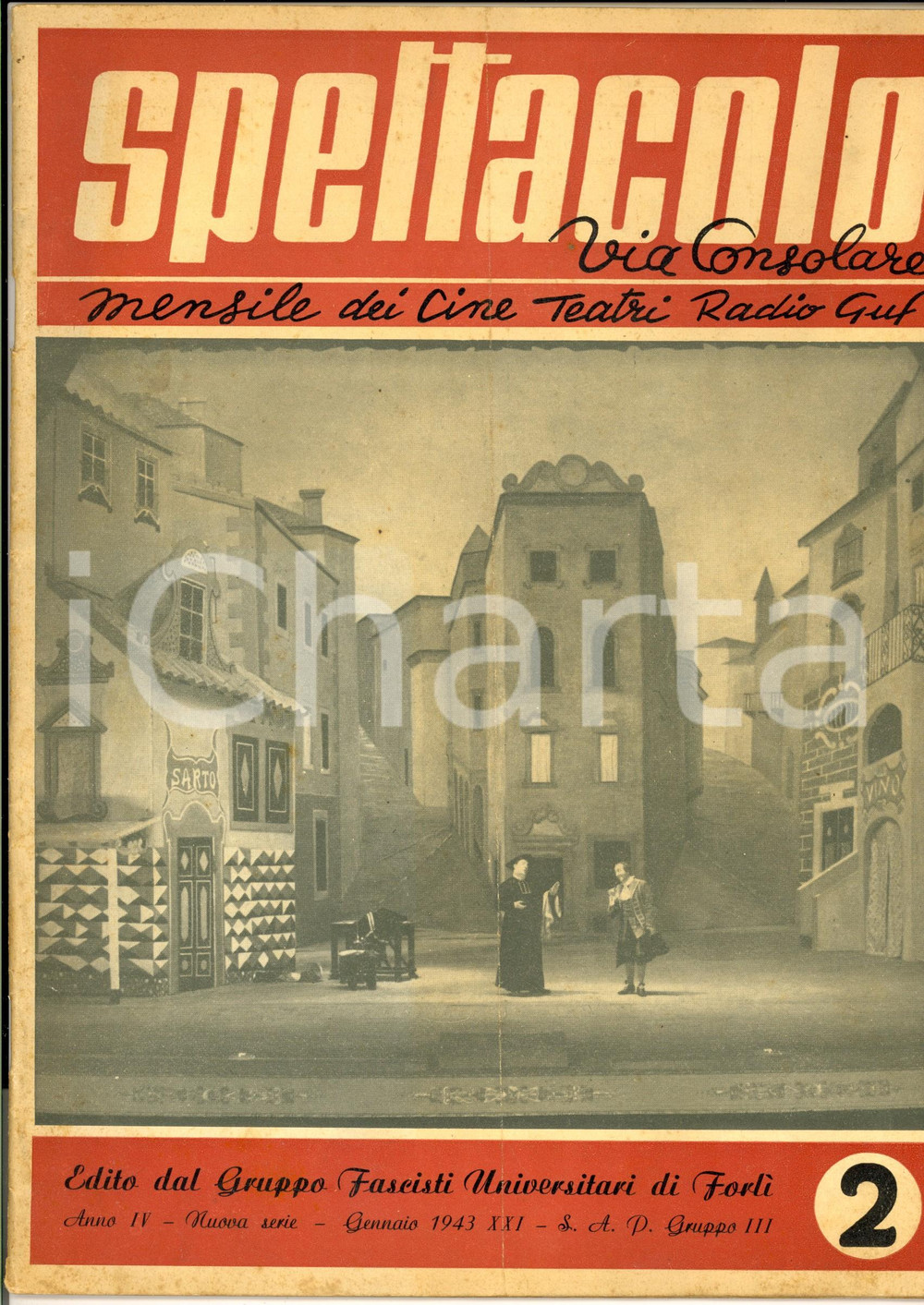 Giornale, rivista storica 1943 FORLI  SPETTACOLO Rivista TEATRO GUF Ritratto di uomo seduto Anno IV 1