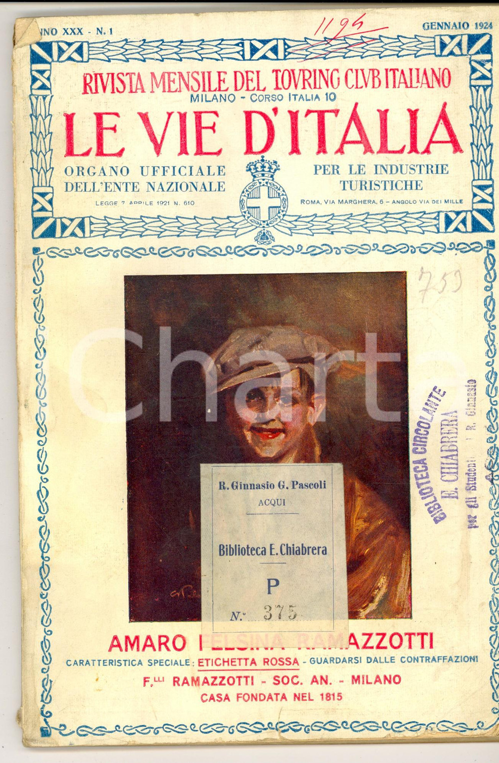 Giornale, rivista storica 1924 LE VIE D ITALIA TCI CAMOGLI e il suo popolo marinaro Rivista anno XXX nÂ°1 1
