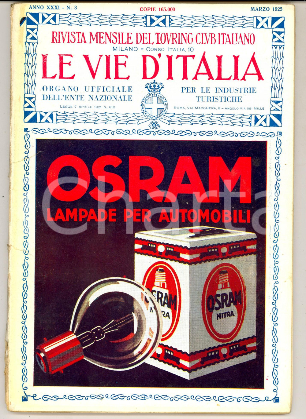 Giornale, rivista storica 1925 LE VIE D ITALIA TCI Villa San Remigio a PALLANZA Anno XXXI nÂ°3 1