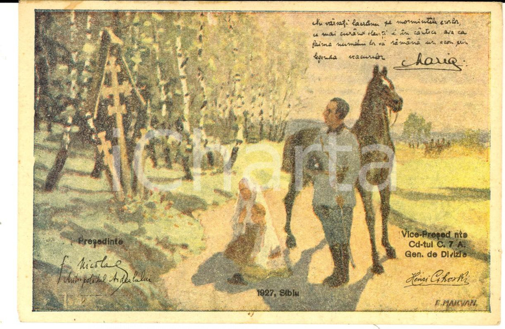 Cartolina originale da collezione 1930 ca ROMANIA Siblu 1927 Cartolina COMMEMORATIVA ill. MARVAN 1