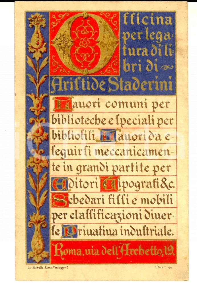 Materiale pubblicitario d’epoca 1930 ca ROMA Officina per la legatura di libri Aristide STADERINI Cartoncino 1