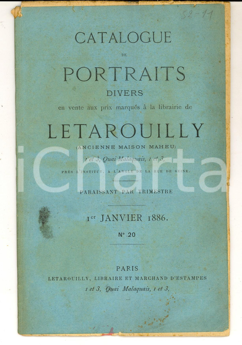 Libro, pubblicazione d epoca 1886 PARIS Librairie LETAROUILLY Catalogue de portraits divers nÂ° 20 pp. 32 1