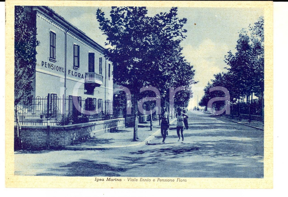 Cartolina originale da collezione 1951 IGEA MARINA RN Viale Ennio e pensione FLORA Cartolina postale FG VG 1