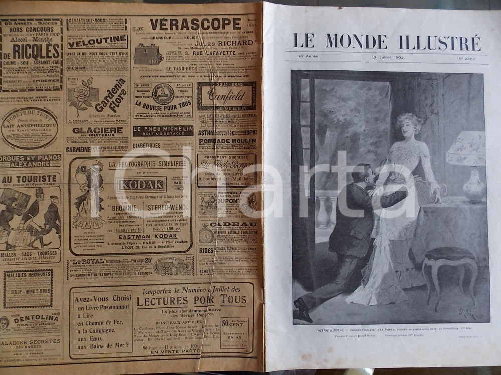 1902 LE MONDE ILLUSTRÃ‰ "Le passÃ©" Ã  la ComÃ©die FranÃ§aise *Sovracoperta nÂ° 2363   Rivista d'epoca, con sovracoperta pubblicitaria.Anno 46 n. 2363 CONDIZIONI: fair    originale e autentica 1