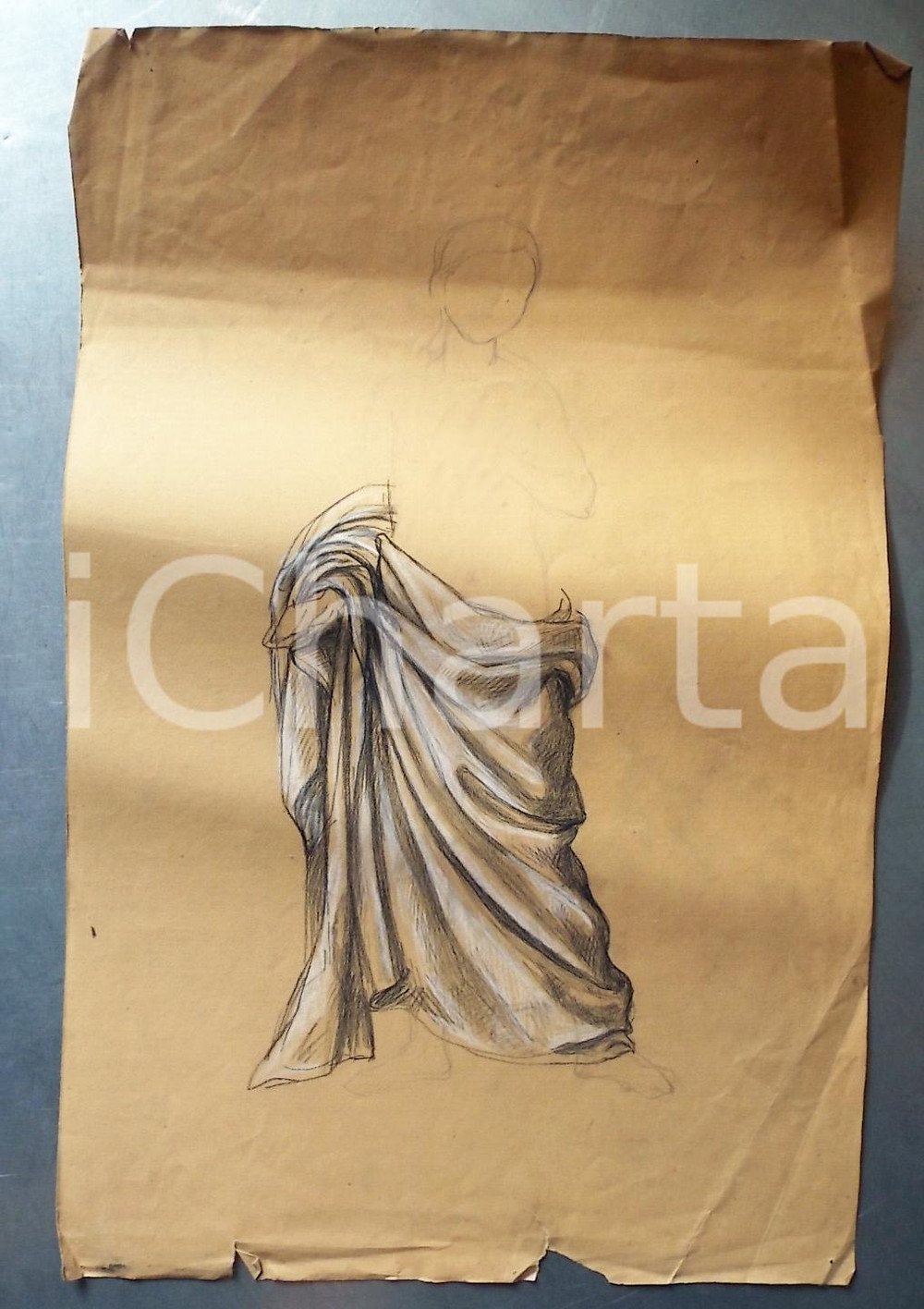 Stampa, bozzetto originale 1910 ca BIELLA Bozzetto di statua femminile DISEGNO A MANO 27 x 40 cm 1