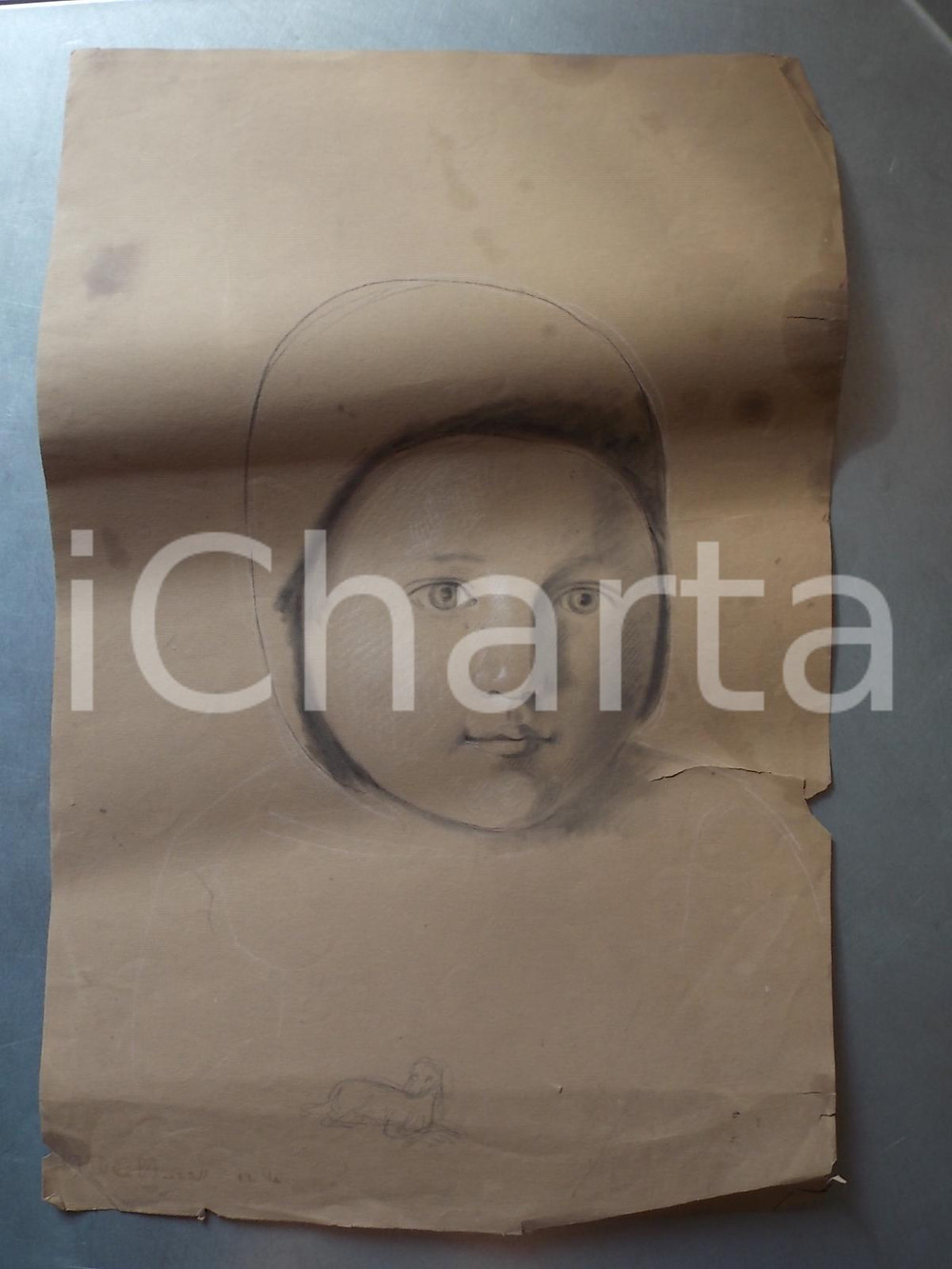 Stampa, bozzetto originale 1910 ca BIELLA Bozzetto di testa infantile DISEGNO A MANO 27 x 40 cm 1