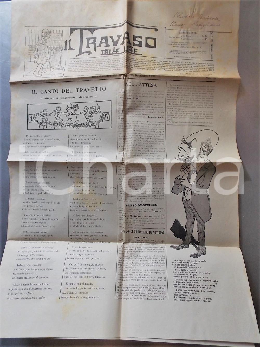 Giornale, rivista storica 1901 IL TRAVASO DELLE IDEE Caricatura Luigi LUCCHINI Canto del travetto n° 40 1