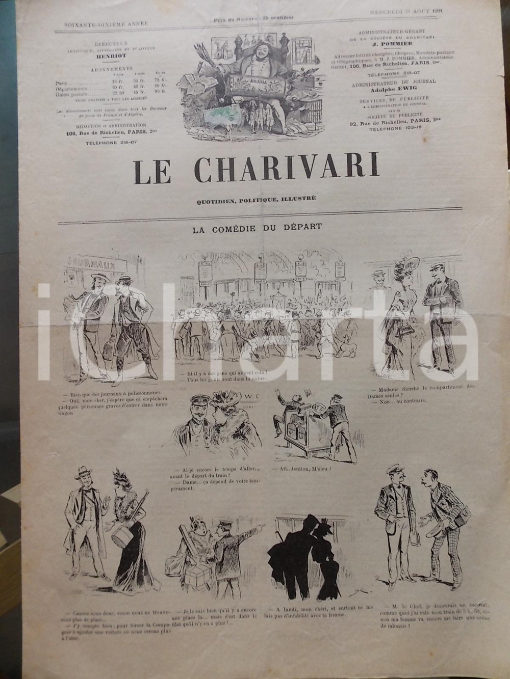 1901 LE CHARIVARI Histoire ancienne comique *Quotidien ILLUSTRE' DAUMIER   Rivista d'epoca.Anno 62 - 21 agosto 1901 CONDIZIONI: fair    originale e autentica 1