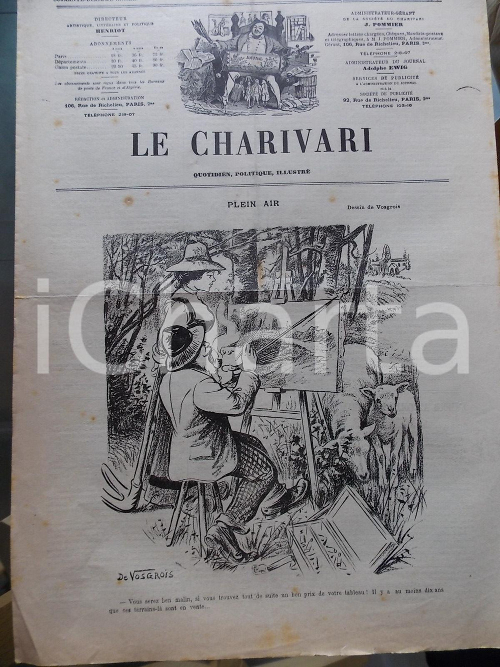 Giornale, rivista storica 1901 LE CHARIVARI Plein air Quotidien politique ILLUSTRE  DE VOSGROIS 1