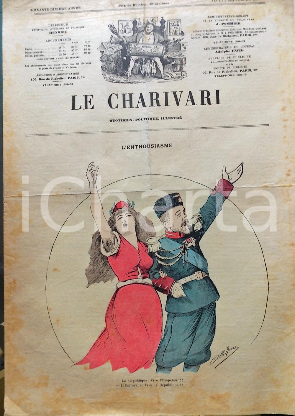 Giornale, rivista storica 1901 LE CHARIVARI L enthousiasme Quotidien politique ILLUSTRE  Albert RENE 1