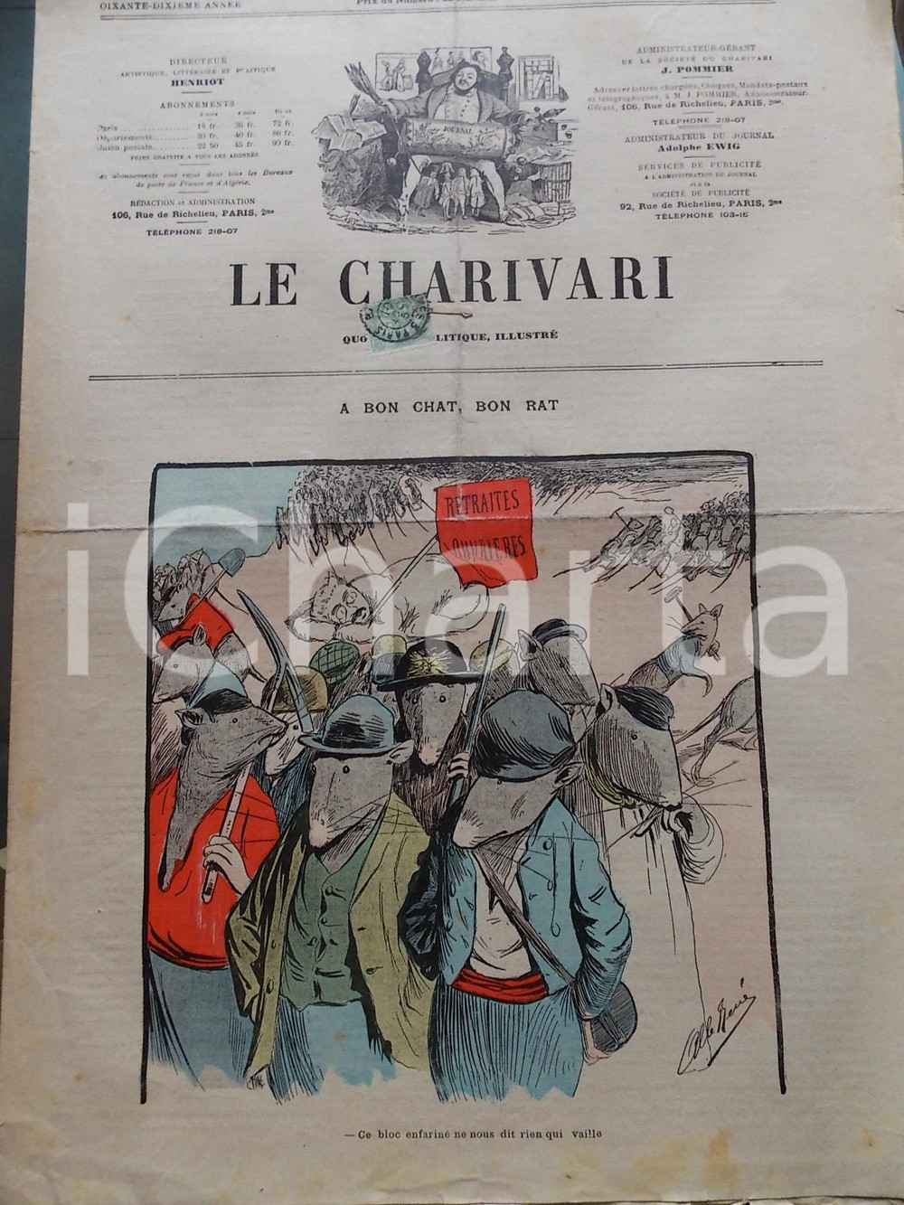 Giornale, rivista storica 1901 LE CHARIVARI A bon chat, bon rat Quotidien ILLUSTRE  Albert RENE 1