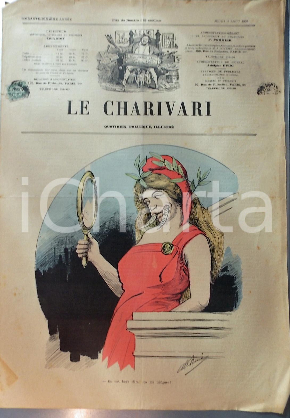 Giornale, rivista storica 1901 — LE CHARIVARI — « Ça me défigure ! » — Quotidien illustré — Albert René 1