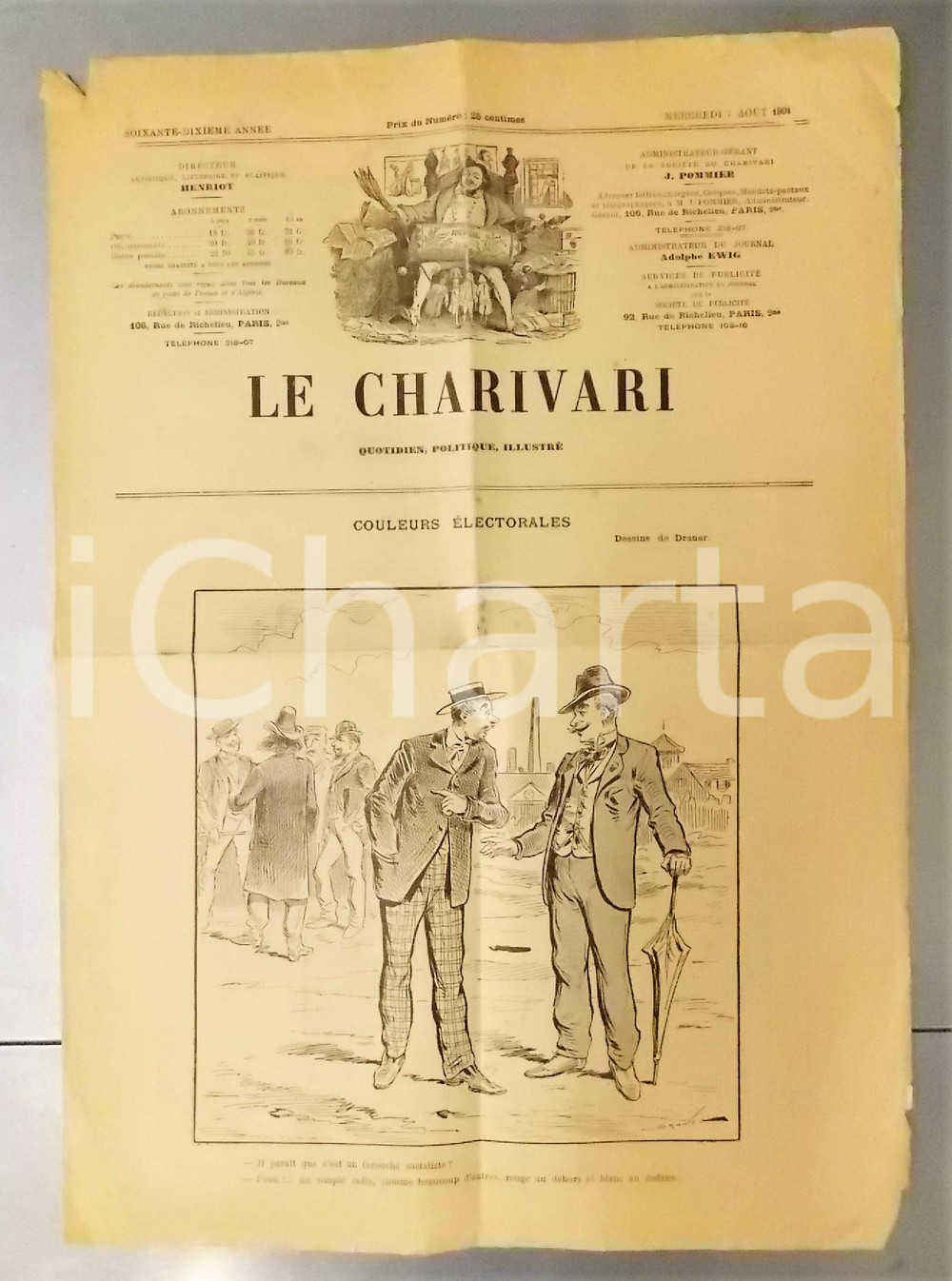 Giornale, rivista storica 1901 LE CHARIVARI Couleurs Ã©lectorales Quotidien politique ILLUSTRE  DRANER 1