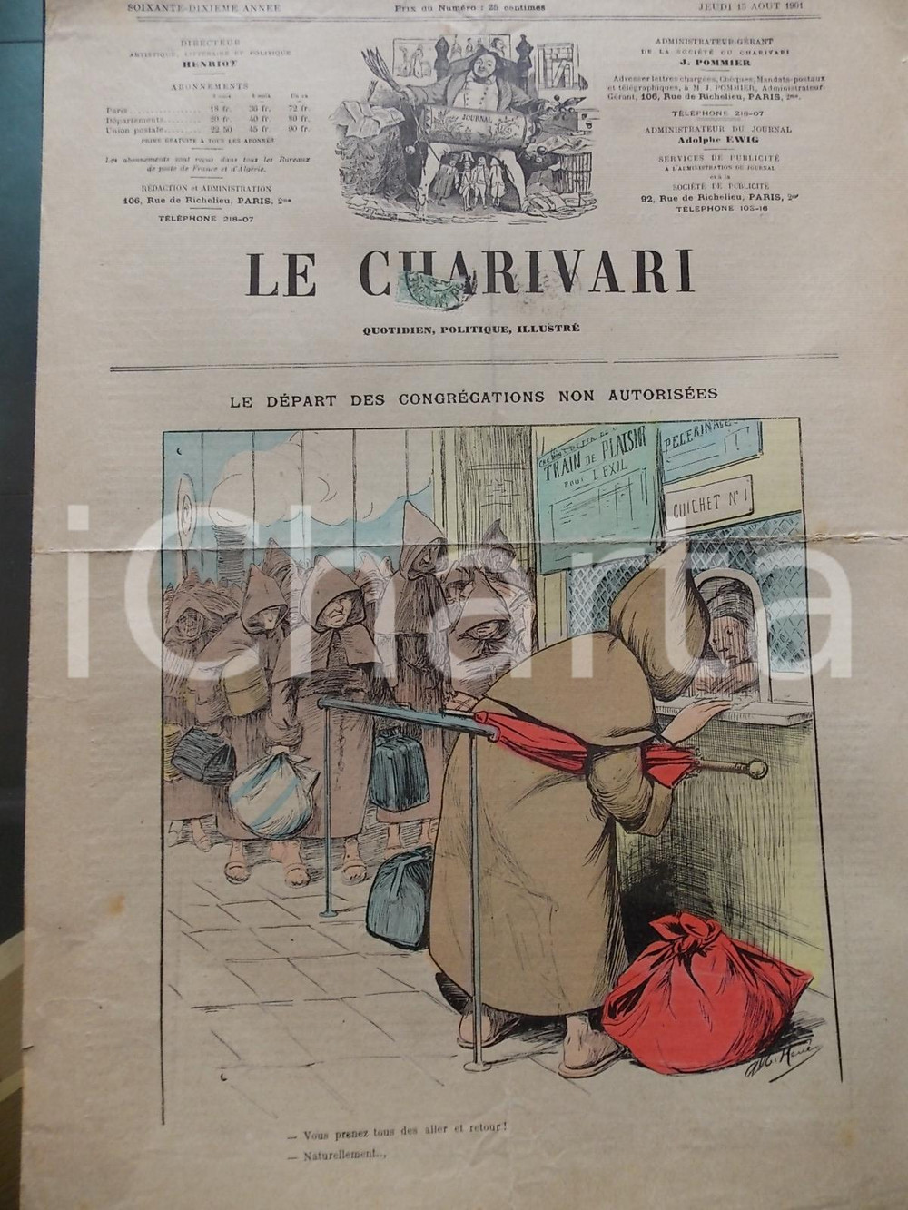 Giornale, rivista storica 1901 LE CHARIVARI Congrégations non autorisées Quotidien ILLUSTRE  Albert RENE 1