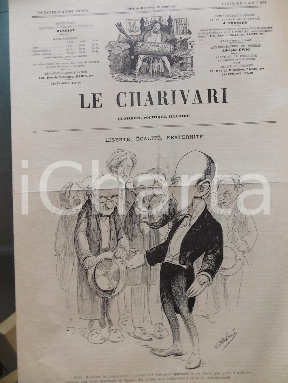 Giornale, rivista storica 1901 LE CHARIVARI LibertÃ©, Ã©galitÃ©, fraternitÃ© Quotidien ILLUSTRE  Albert RENE 1