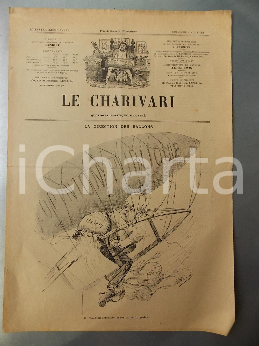 Giornale, rivista storica 1901 LE CHARIVARI WALDECK aéronaute Quotidien ILLUSTRE  Albert RENE 1