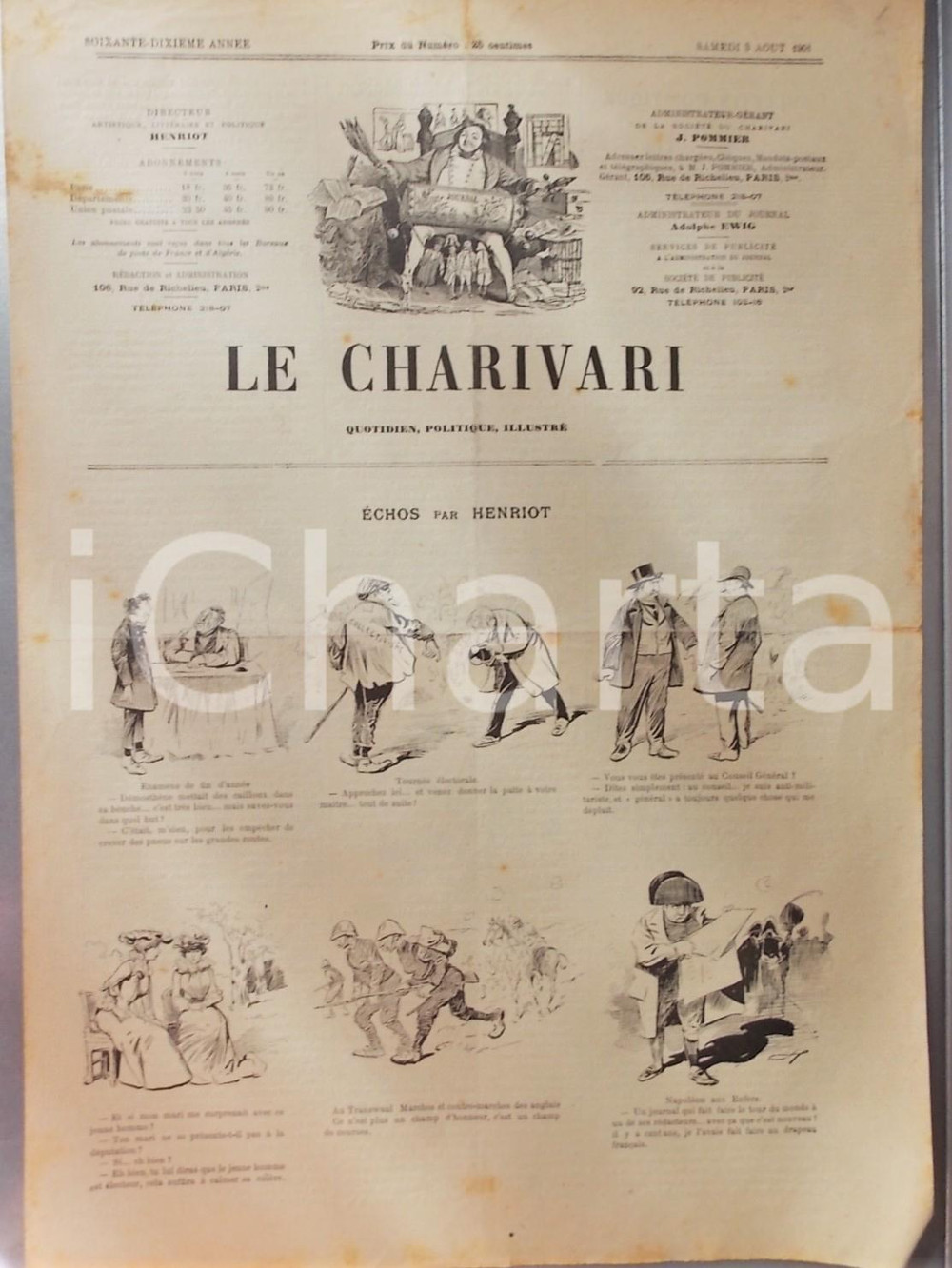 Giornale, rivista storica 1901 LE CHARIVARI Echos par HENRIOT  NapolÃ©on Quotidien politique ILLUSTRE 1