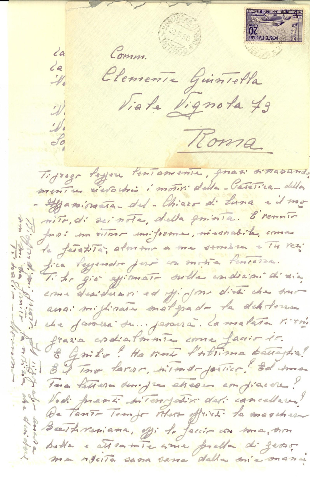 Manoscritto, lettera originale 1950 SORIANO NEL CIMINO VT Lettera familiare a Clemente GIUNTELLA con poesia 1