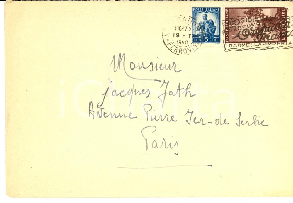 Cartolina originale da collezione 1950 STORIA POSTALE REPUBBLICA Busta affrancatura mista L. 5 + L. 50 1