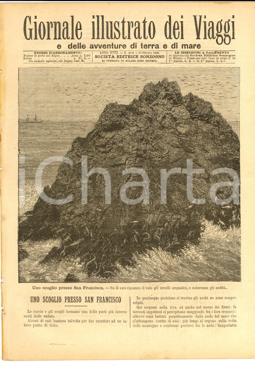 Giornale, rivista storica 1899 GIORNALE ILLUSTRATO DEI VIAGGI Uno scoglio presso San Francisco nÂ° 173 1