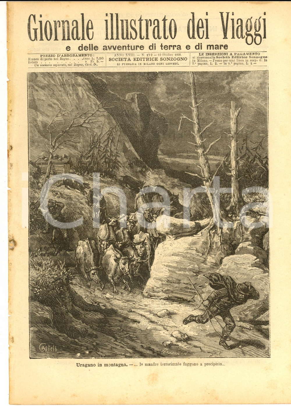 Giornale, rivista storica 1899 GIORNALE ILLUSTRATO DEI VIAGGI Uragano in montagna Ill. CASTELLI nÂ° 172 1