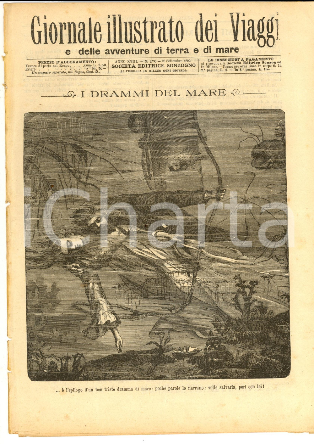 Giornale, rivista storica 1899 GIORNALE ILLUSTRATO DEI VIAGGI I drammi del mare Anno XVIII nÂ° 170 1