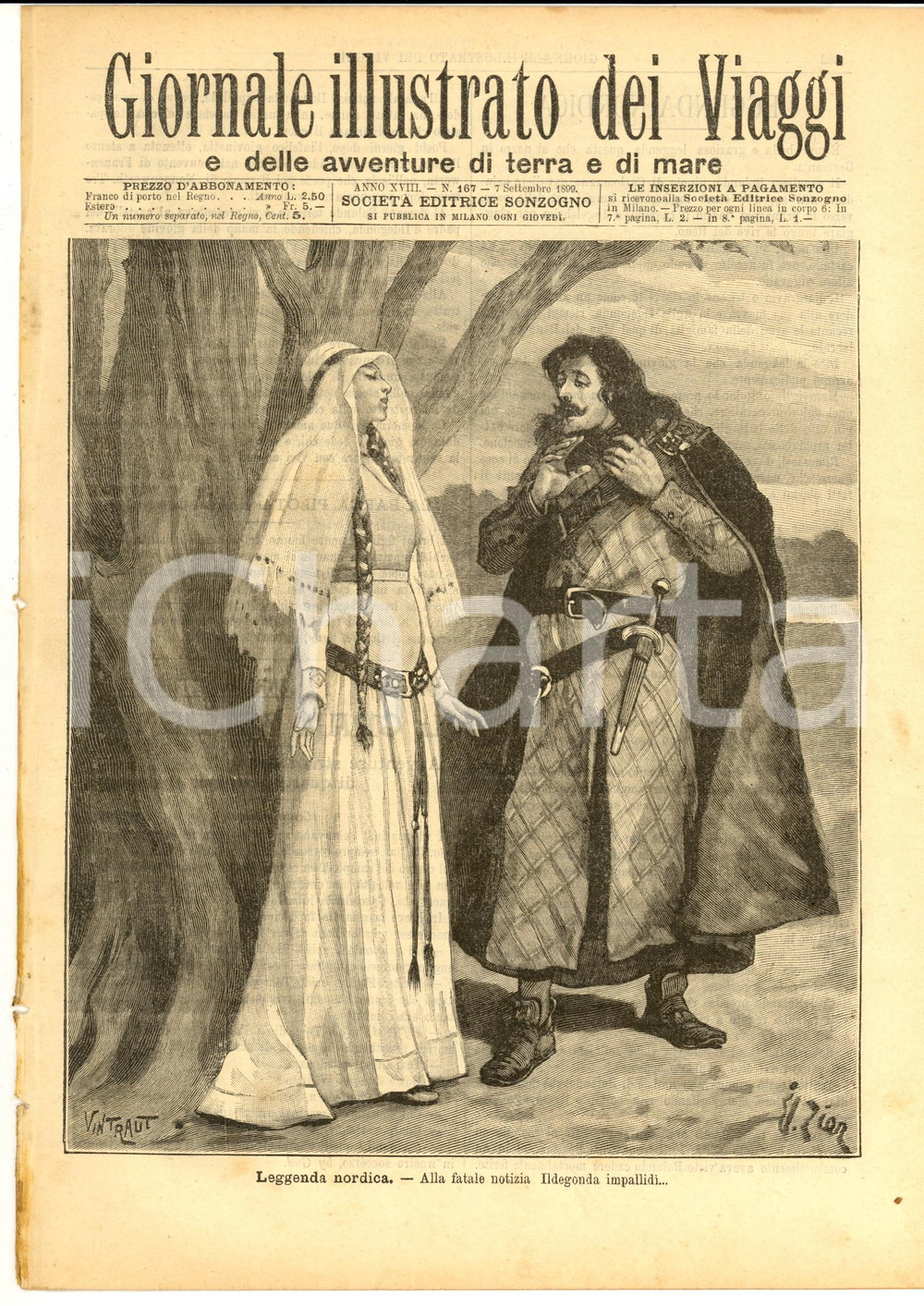 Giornale, rivista storica 1899 GIORNALE ILLUSTRATO DEI VIAGGI Leggenda nordica Ill. VINTRAUT nÂ° 167 1