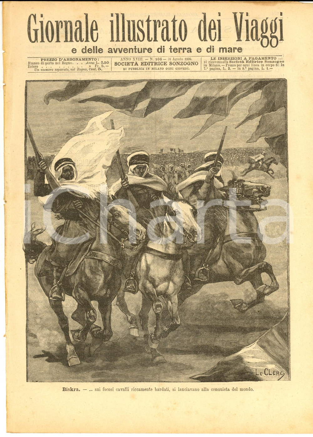 Giornale, rivista storica 1899 GIORNALE ILLUSTRATO DEI VIAGGI Biskra Ill. LE CLERC Anno XVIII nÂ° 166 1