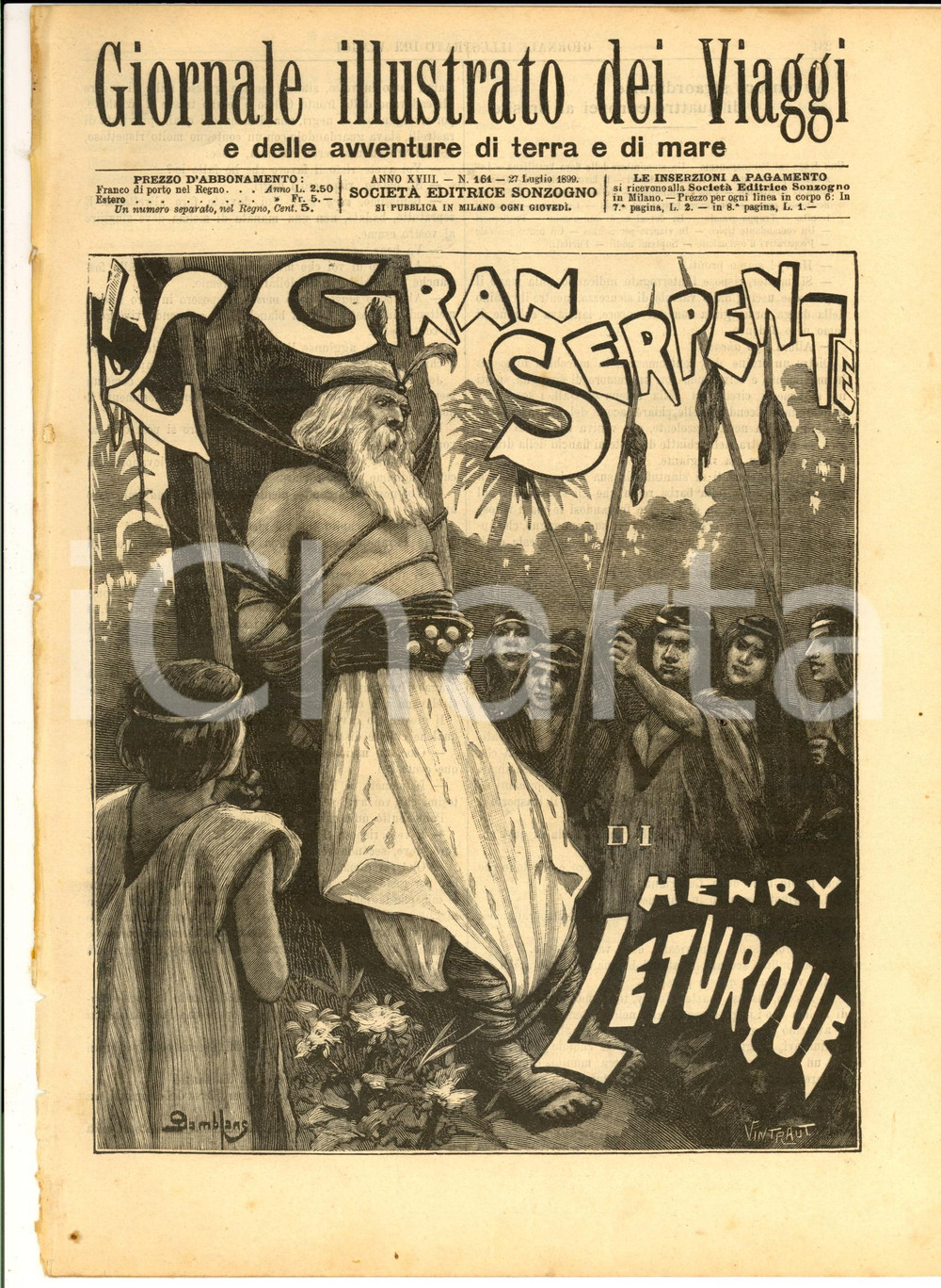 Giornale, rivista storica 1899 GIORNALE ILLUSTRATO DEI VIAGGI Il gran serpente Ill. VINTRAUT nÂ° 161 1