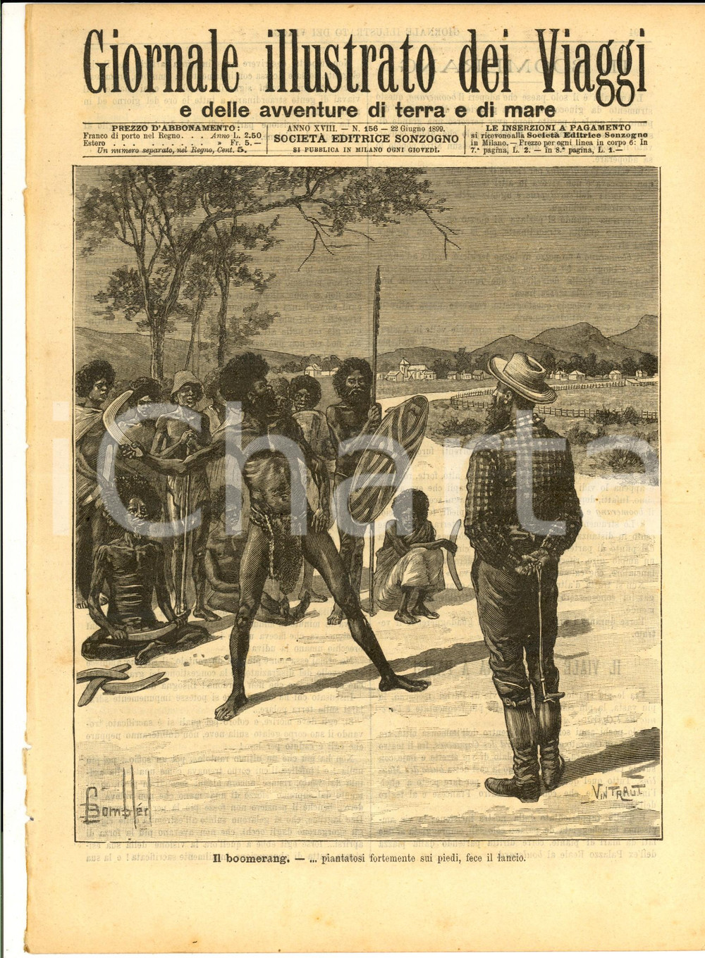 Giornale, rivista storica 1899 GIORNALE ILLUSTRATO DEI VIAGGI Il boomerang Ill. VINTRAUT nÂ° 156 1