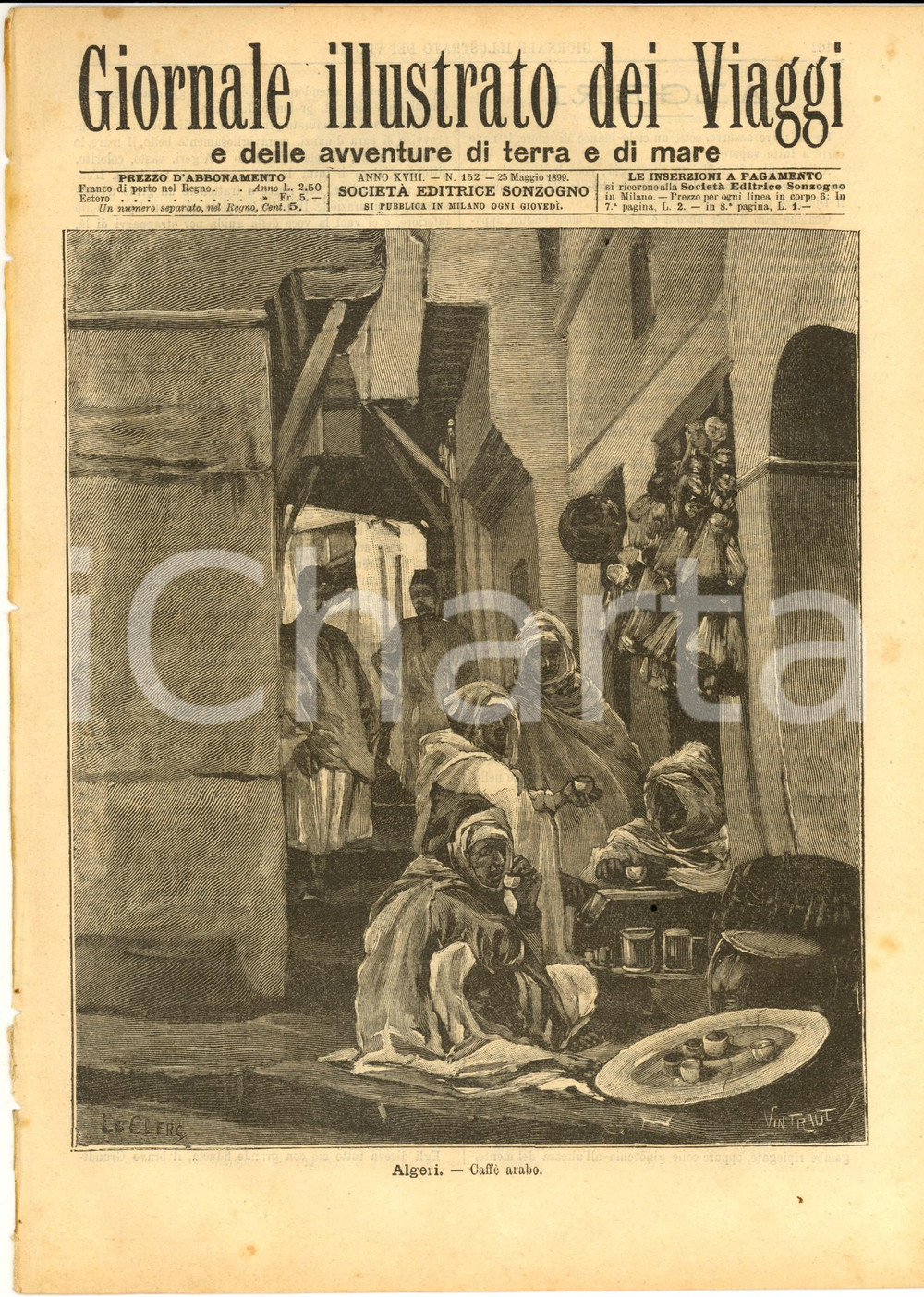 Giornale, rivista storica 1899 GIORNALE ILLUSTRATO DEI VIAGGI Algeri, un caffè arabo Ill. LE CLERC n°152 1