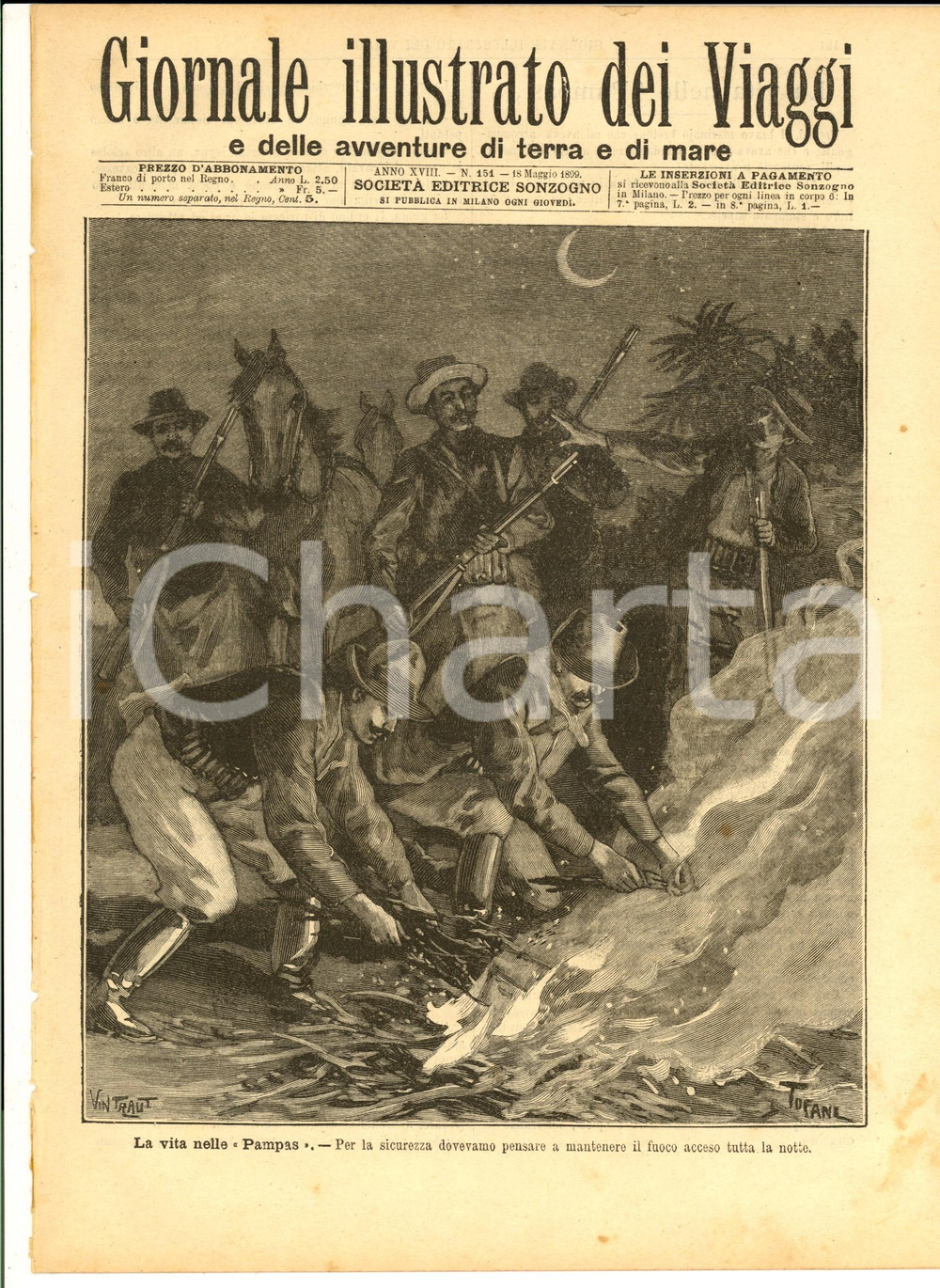 Giornale, rivista storica 1899 GIORNALE ILLUSTRATO DEI VIAGGI La vita nelle Pampas Ill. VINTRAUT nÂ° 151 1