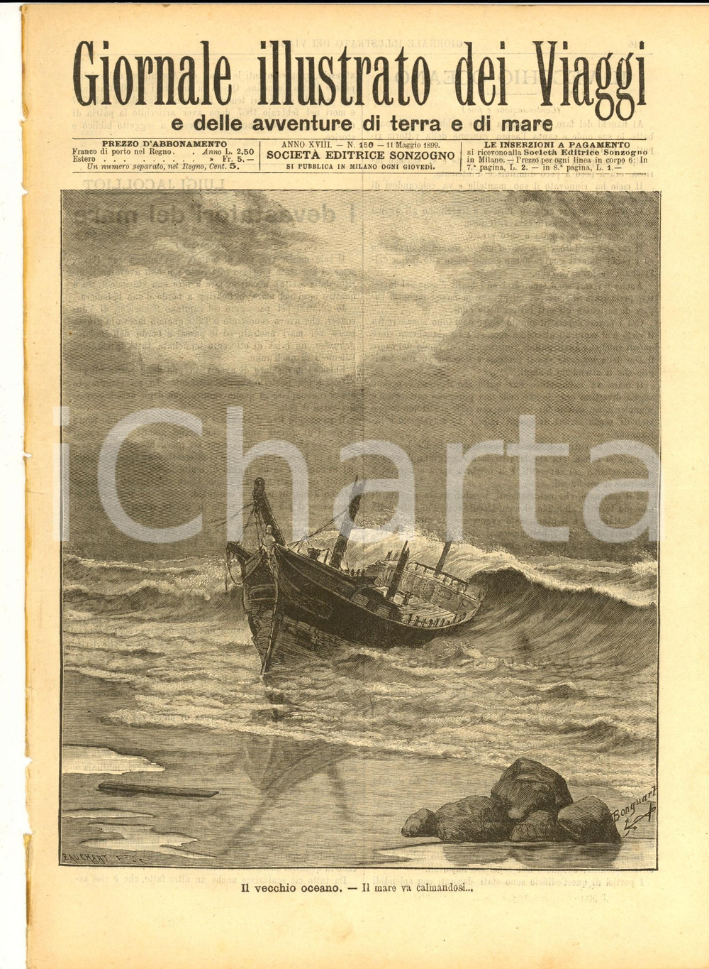 Giornale, rivista storica 1899 GIORNALE ILLUSTRATO DEI VIAGGI Il vecchio oceano Ill. BONGUART nÂ° 150 1