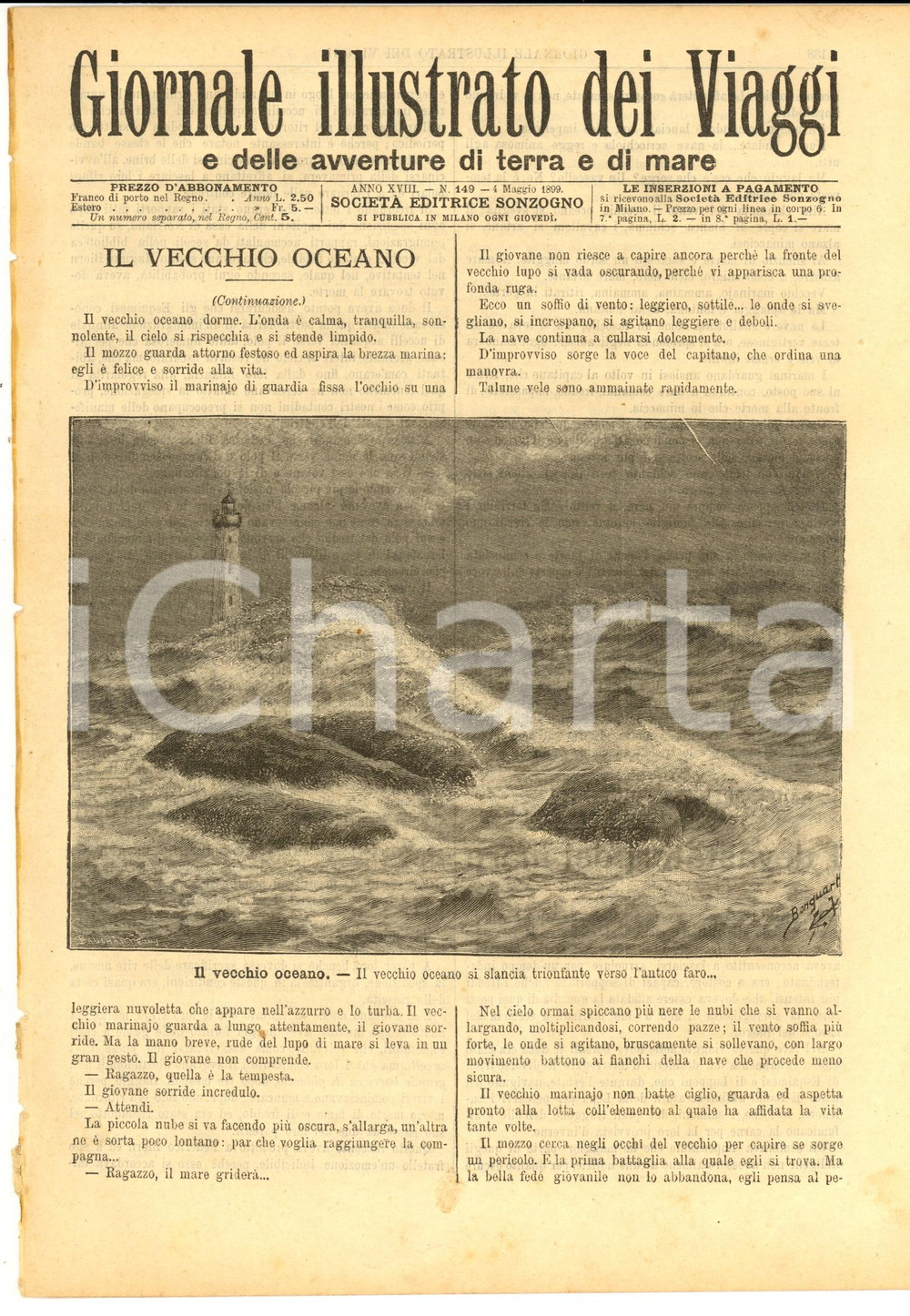 Giornale, rivista storica 1899 GIORNALE ILLUSTRATO DEI VIAGGI Il vecchio oceano Ill. BONGUART nÂ° 149 1